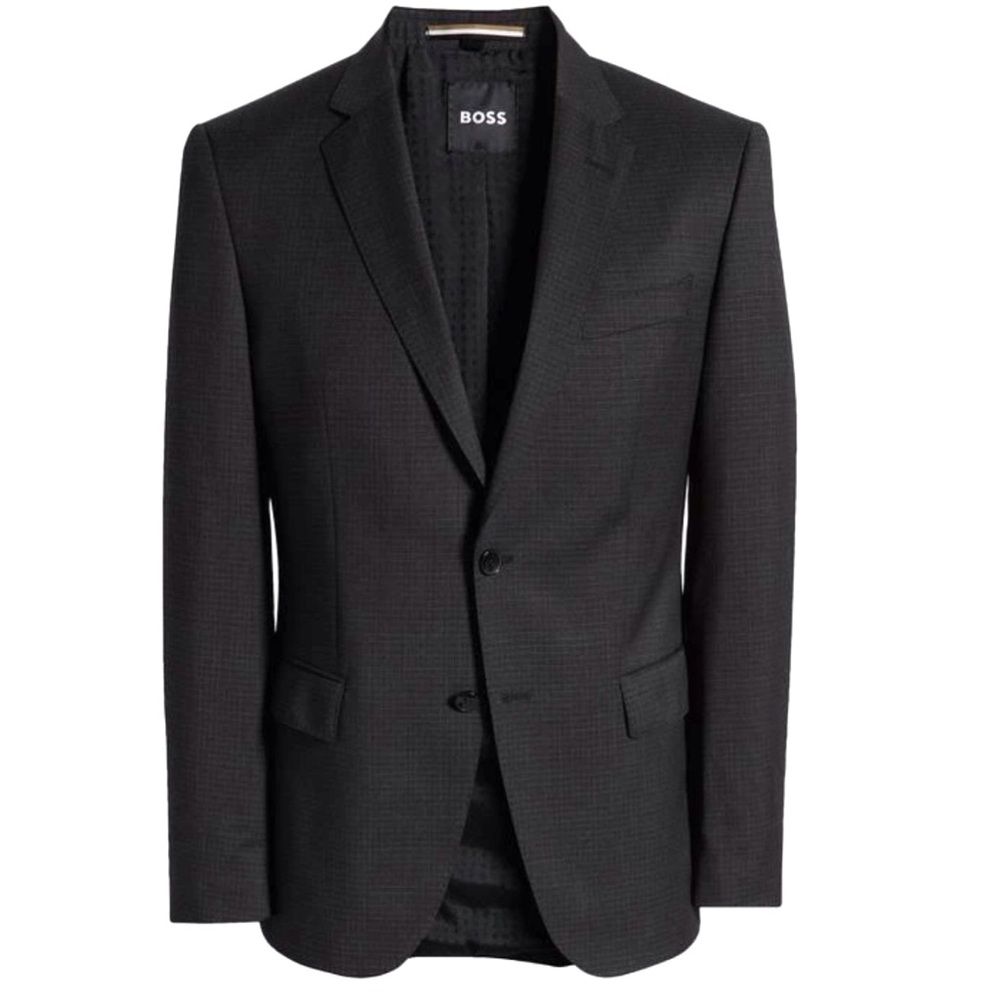 Hugo Boss Mens Blazer Size 38 Regular Black Check Super 130 Slim Fit Bi Stretch - Picture 5 of 12